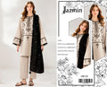 Jazmin Embroidered Lawn 3 Piece Suit – Beige & Black (D#118)_U