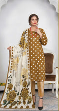 Bonanza Satrangi Unstitched 3Pc Premium Doria Lawn All Over Print Suit – Mustard Brown