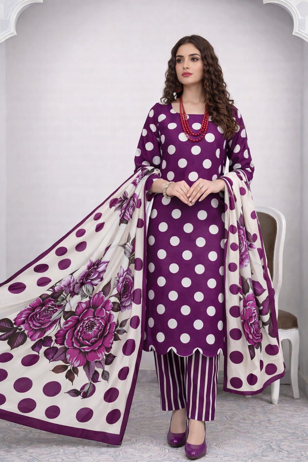 Bonanza Satrangi Unstitched 3Pc Premium Doria Lawn All Over Print Suit – Plum Purple