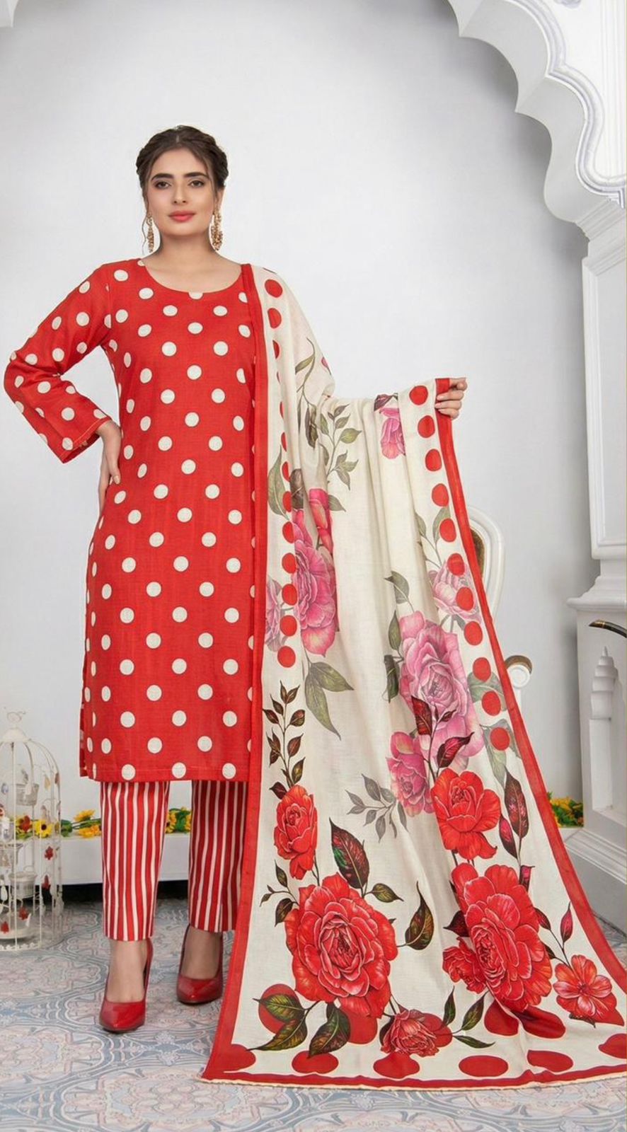Bonanza Satrangi Unstitched 3Pc Premium Doria Lawn All Over Print Suit – Scarlet Red