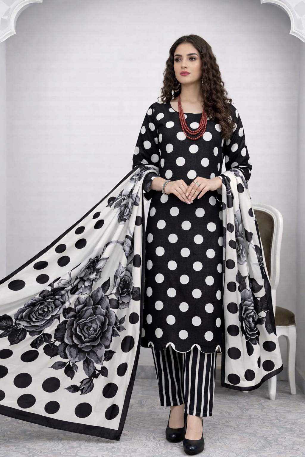 Bonanza Satrangi Unstitched 3Pc Bana Dora Lawn All Over Print Suit – Jet Black