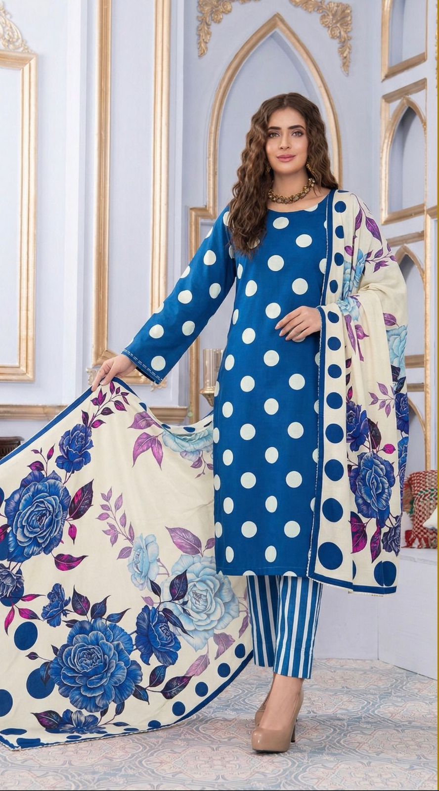 Bonanza Satrangi Unstitched 3Pc Premium Doria Lawn All Over Print Suit – Teal Blue