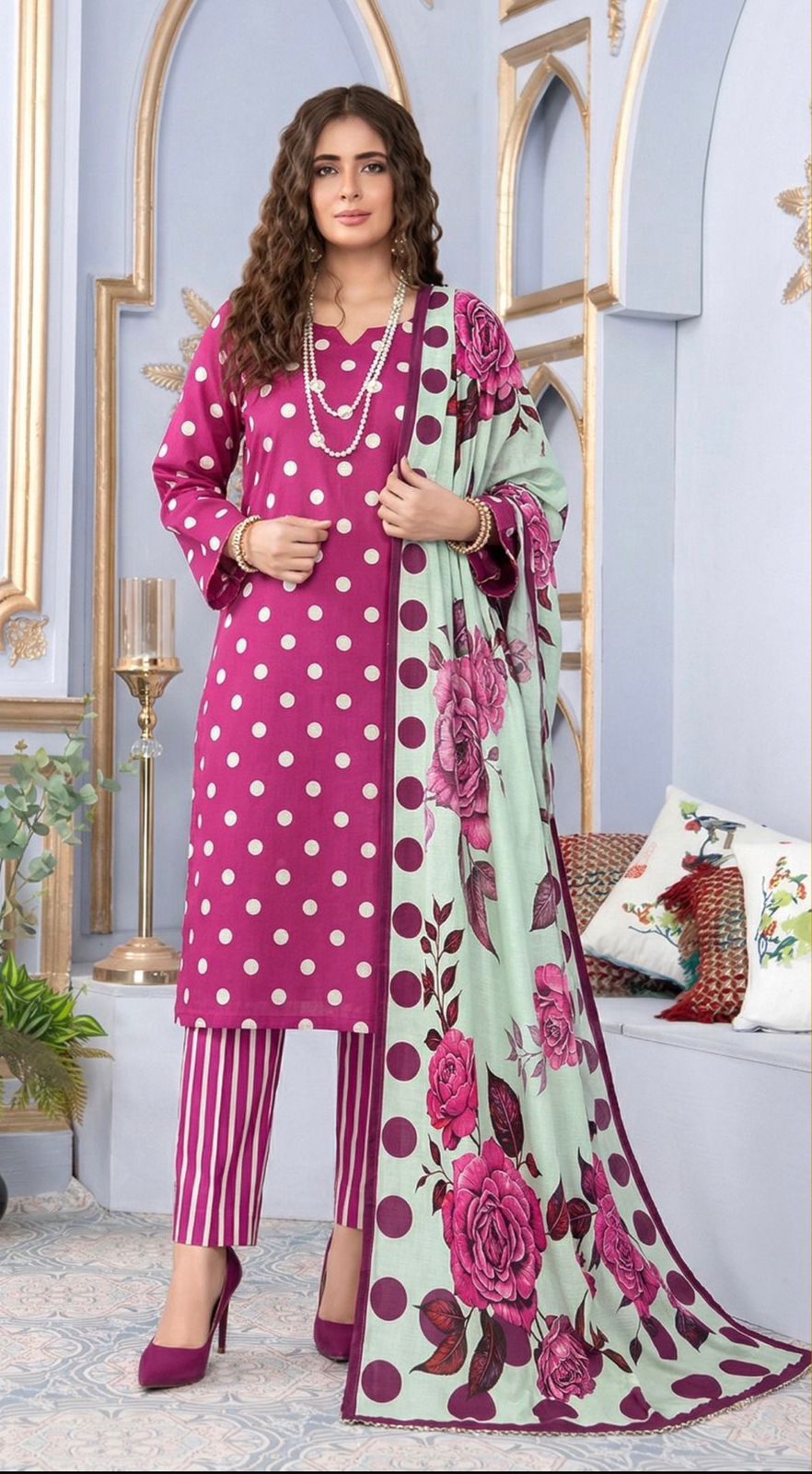 Bonanza Satrangi Unstitched 3Pc Premium Doria Lawn All Over Print Suit – Fuchsia Pink